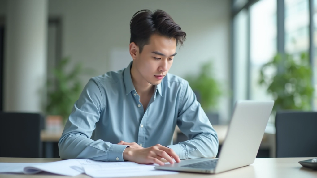 Young professional planning financial goals with documents and calculator on desk